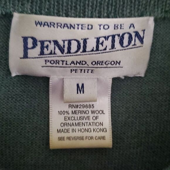 Pendleton 100% Merino Wool Beaded and Embroidered Green Sweater - Picture 4 of 8